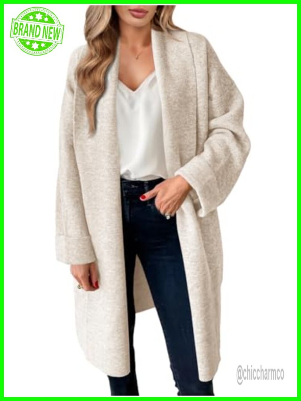 Chunky Knit Open Front Long Cardigan Sweater Oversized Slouchy Womens